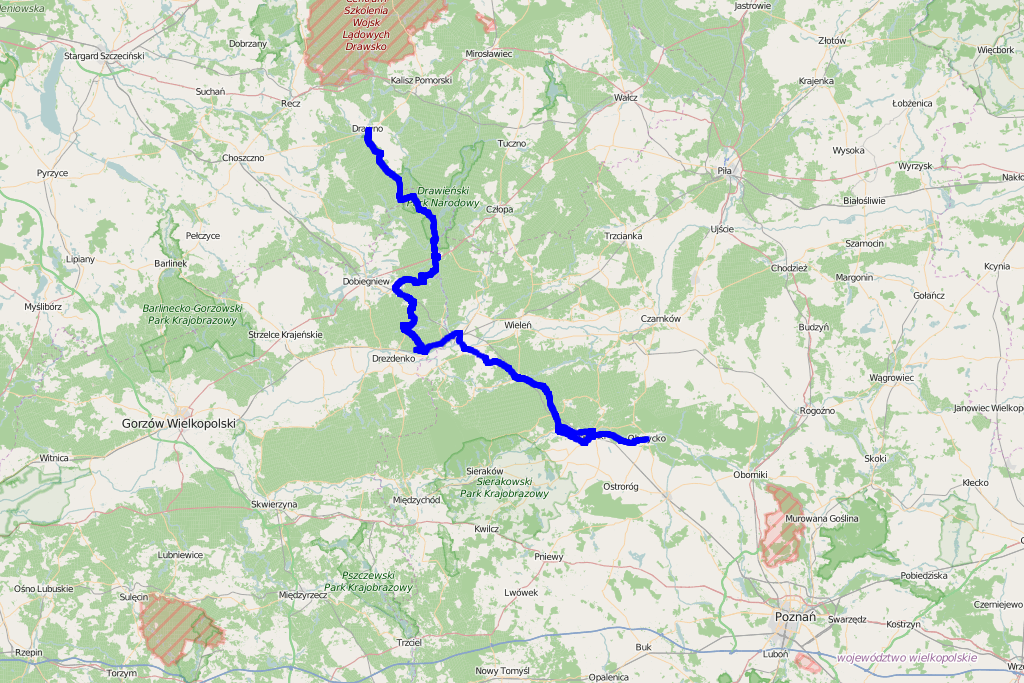 Mapa trasy Puszcza Notecka i Drawska z przewodnika 4x4