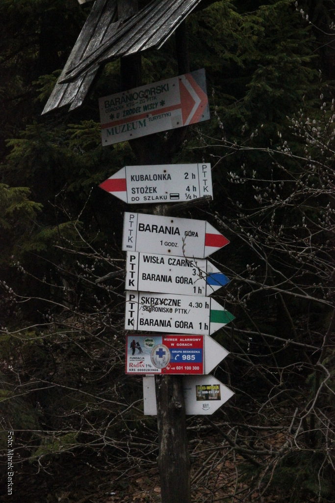 Znaki szlaków przy Schronisku na Polanie Przysłop