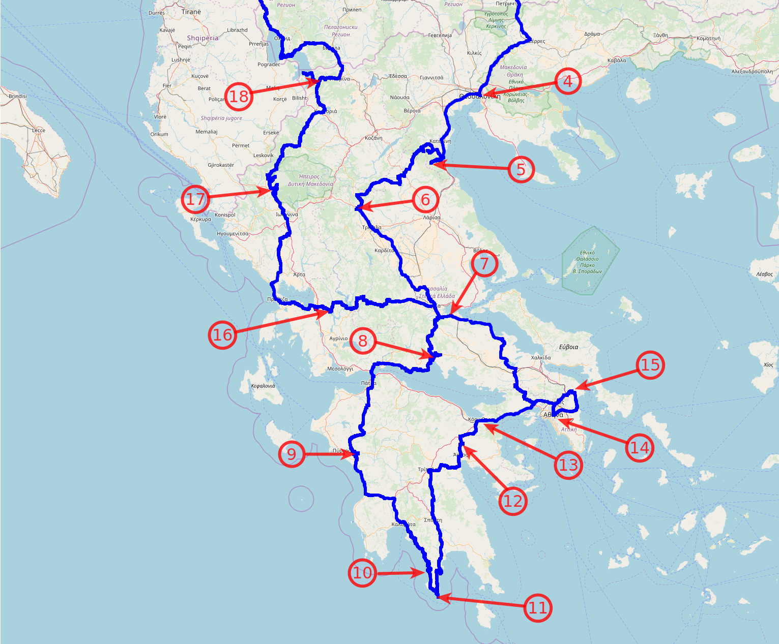 Mapa trasy w Grecji