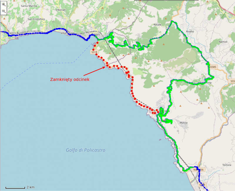 Mapa: droga Sapri - Castrocucco