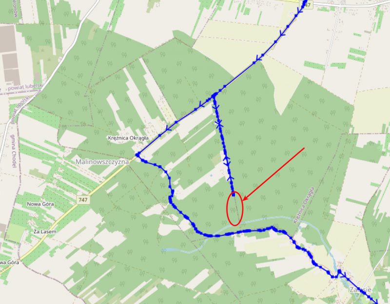Trudności na trasie TET obok miejscowości Maliszowszczyzna (mapa)