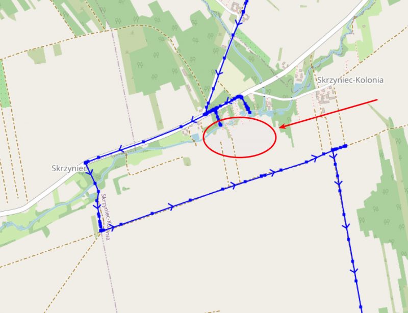 Trudności na trasie TET obok miejscowości Skrzyniec (mapa)